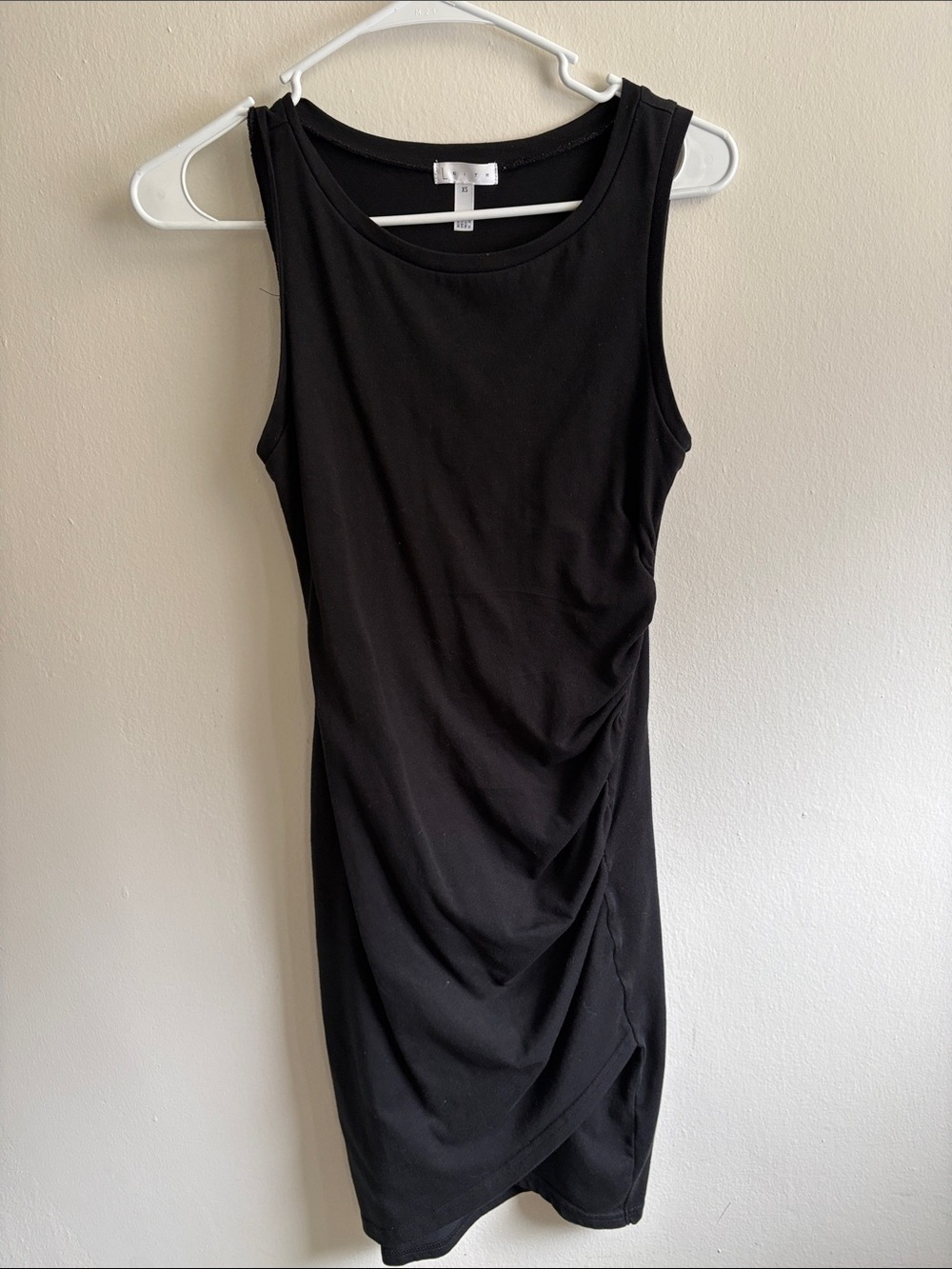 Classic Black Sleeveless Ruched Midi Dress, XS